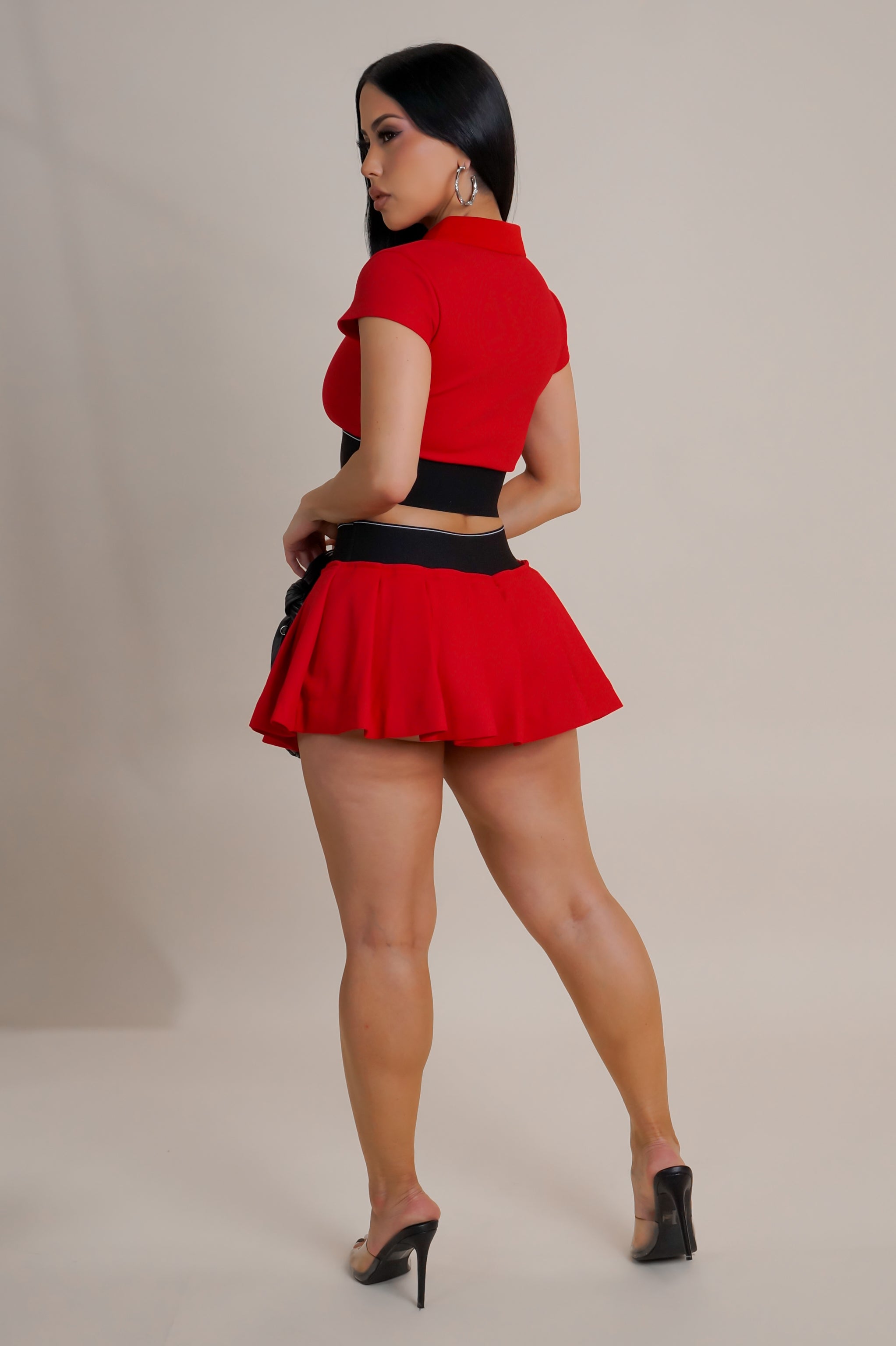 Cheerleader "Bang" Pleated Mini Skirt & Cropped Top Set S&E Retail Expo