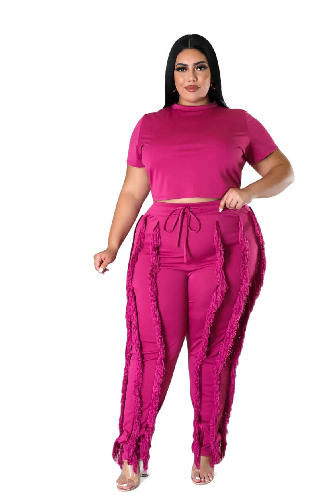Curvy Short Sleeve Top Matching Tassel Pants The House of Stylez
