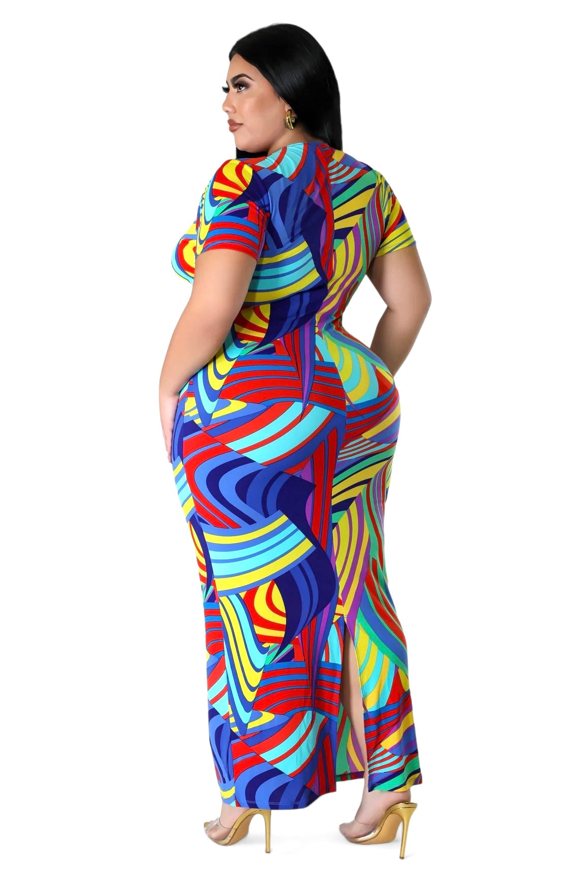 Curvy Multi Color V-NecK Maxi Dress The House of Stylez