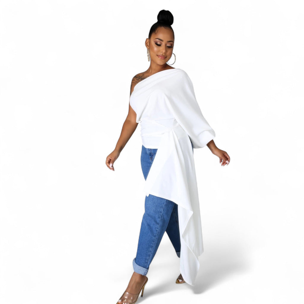 One Shoulder Top with Long Side Train The House of Stylez