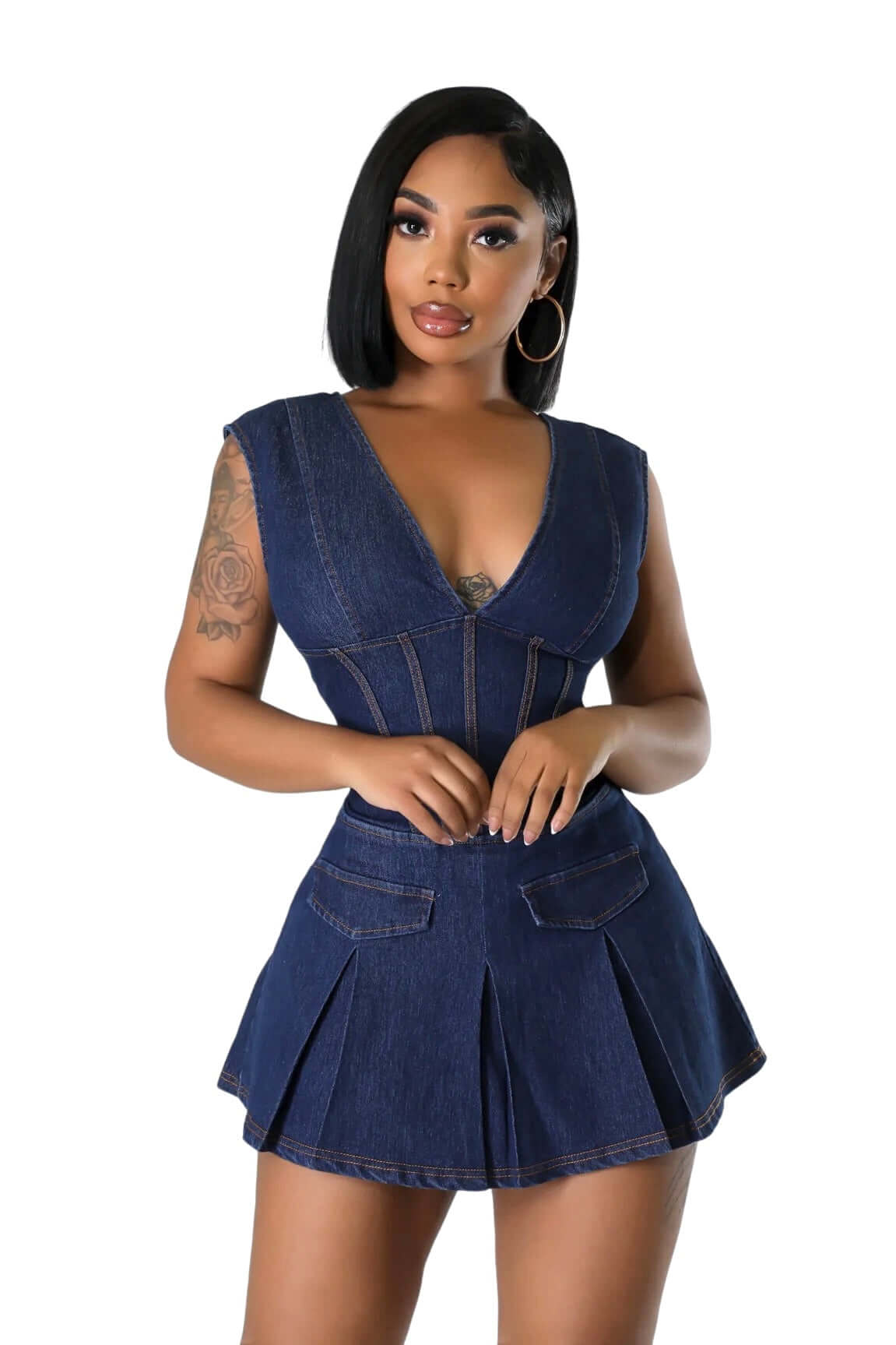 Dark Denim V-Neck Romper The House of Stylez