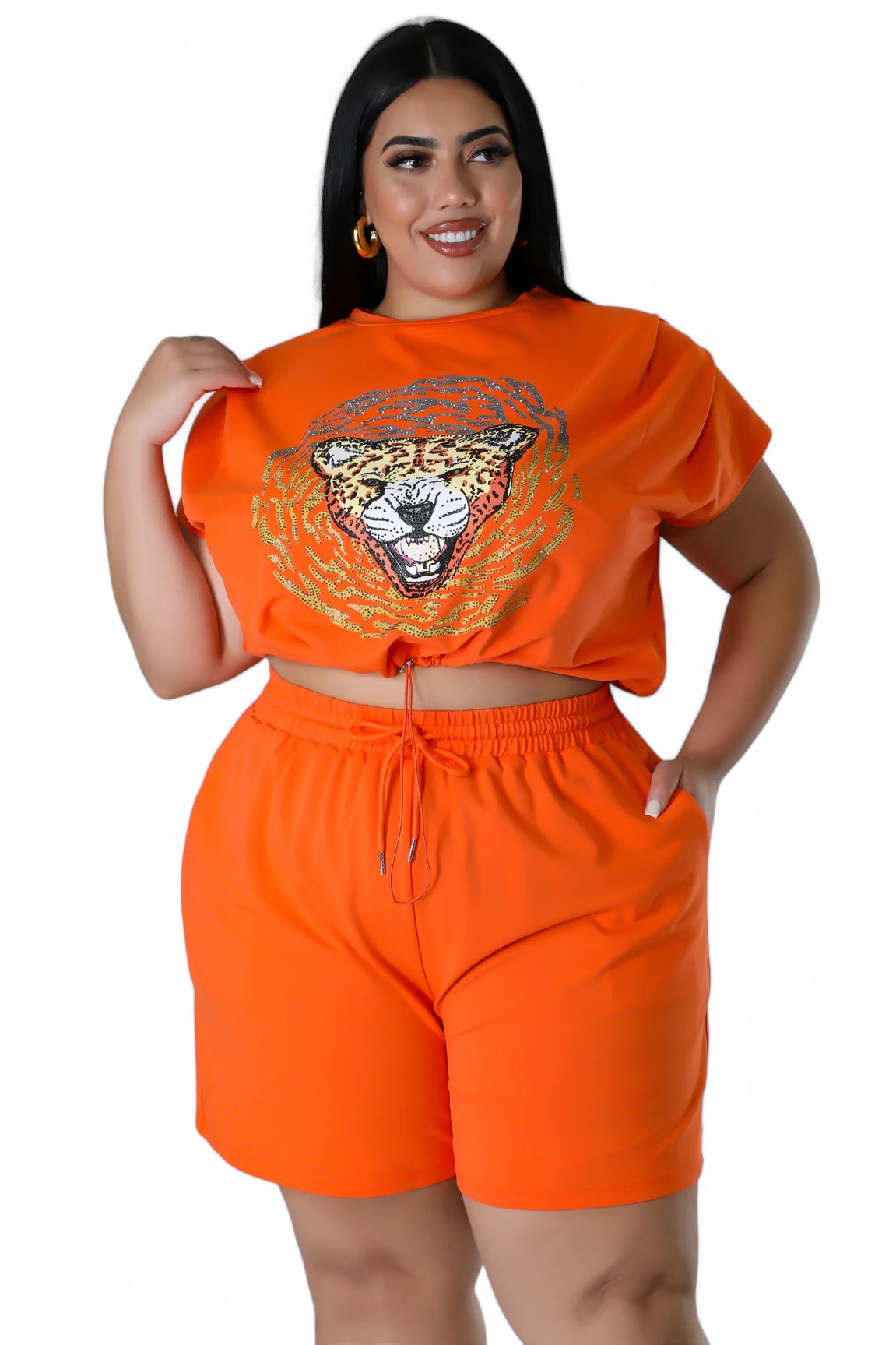 Curvy Two Piece Glitter Tiger Biker Short Set The House of Stylez