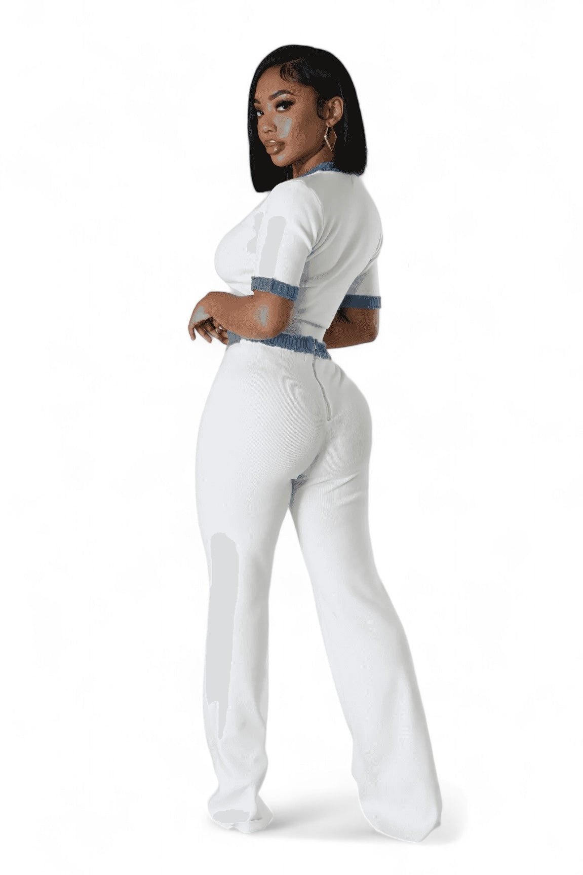 Two Piece Knit Pants Set with Denim Trim The House of Stylez