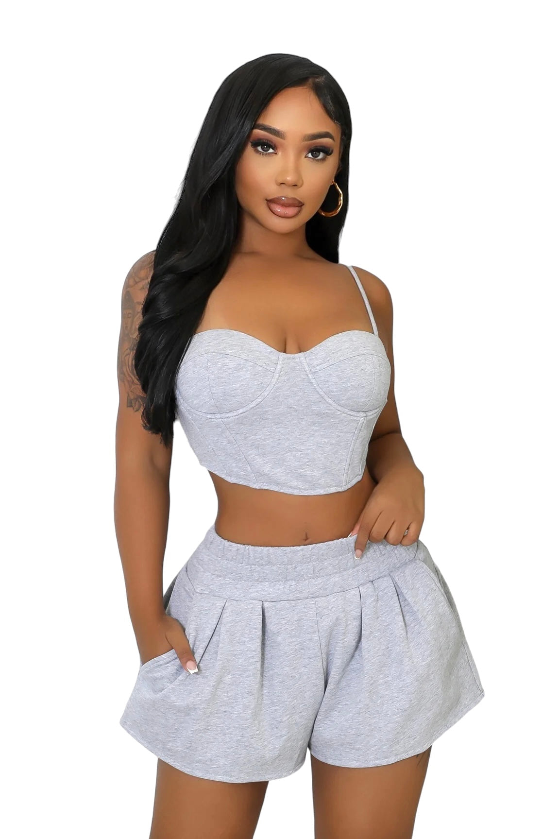 Cropped Tank Top Shorts Set Heather Gray The House of Stylez