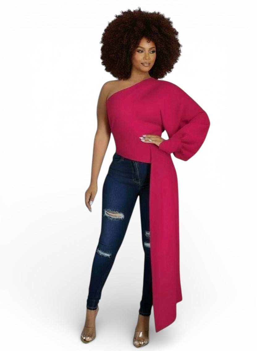 One Shoulder Top with Long Side Train The House of Stylez