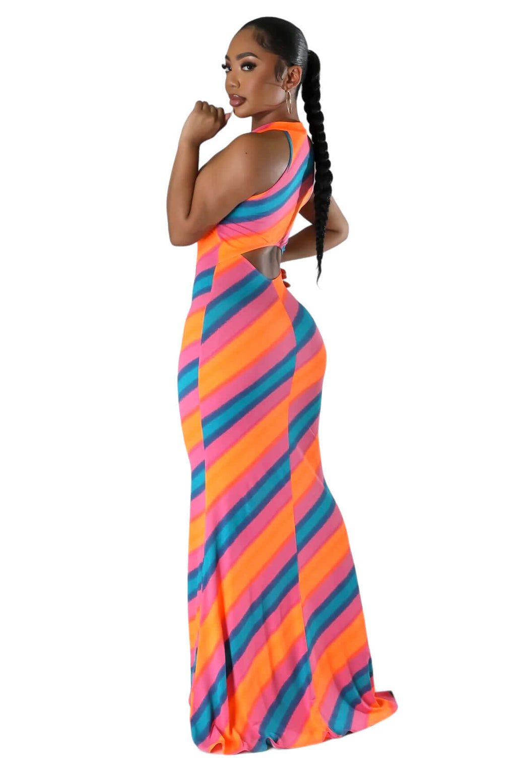 Mock Neck Multicolor Maxi Dress The House of Stylez
