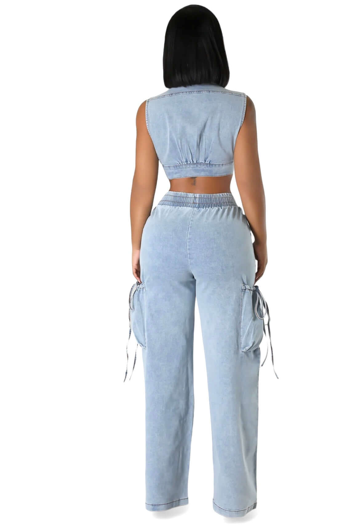 Two Piece Denim Cropped Top & Cargo Jean Pants Set The House of Stylez