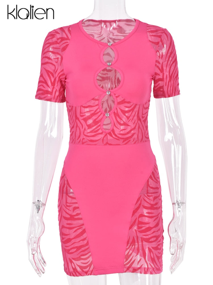 Cut Out Sexy Zebra Mesh Transparent Women's Pencil Short Dresses Mini Dress for Beach Bodycon nowadaysfashion