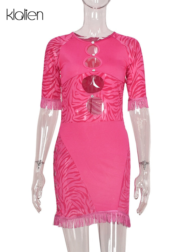 Cut Out Sexy Zebra Mesh Transparent Women's Pencil Short Dresses Mini Dress for Beach Bodycon nowadaysfashion