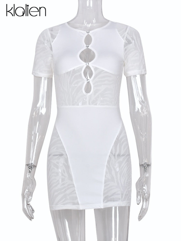 Cut Out Sexy Zebra Mesh Transparent Women's Pencil Short Dresses Mini Dress for Beach Bodycon nowadaysfashion