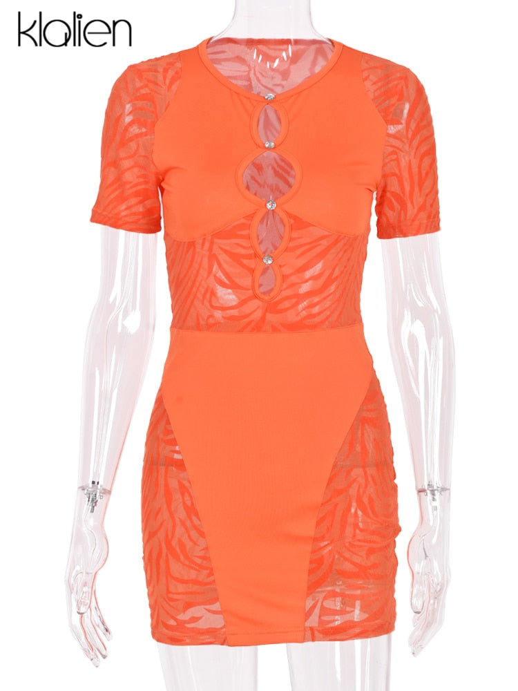 Cut Out Sexy Zebra Mesh Transparent Women's Pencil Short Dresses Mini Dress for Beach Bodycon nowadaysfashion