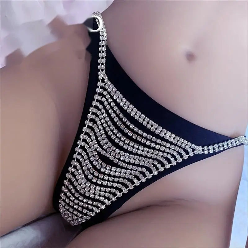 High Quality Party Sexy Women Crystal Thong Panties Rhinestone Shiny Bikini Chain Jewelry Lingerie Sets MANDOTOS