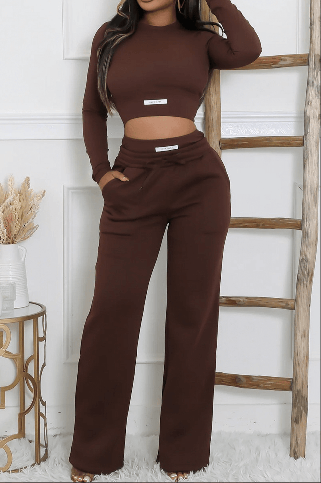 Ribbed HAND MADE Cropped Top and Wide Leg Sweatpants Set The House of Stylez