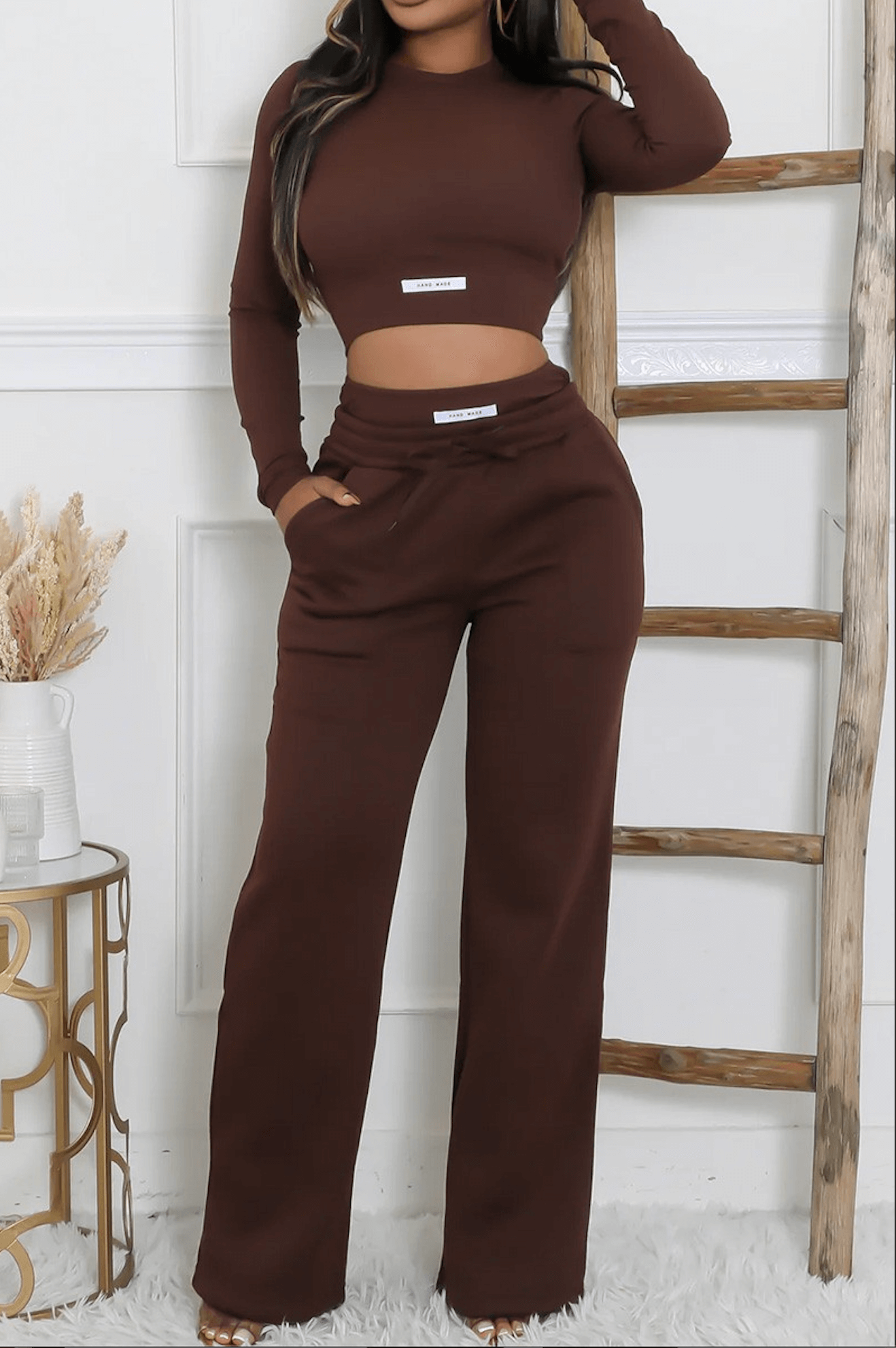 Ribbed HAND MADE Cropped Top and Wide Leg Sweatpants Set The House of Stylez