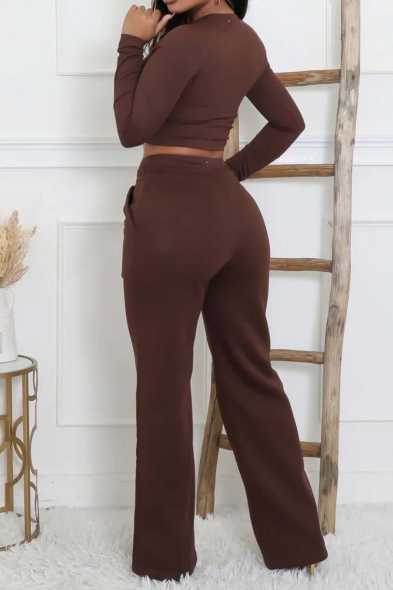 Ribbed HAND MADE Cropped Top and Wide Leg Sweatpants Set The House of Stylez