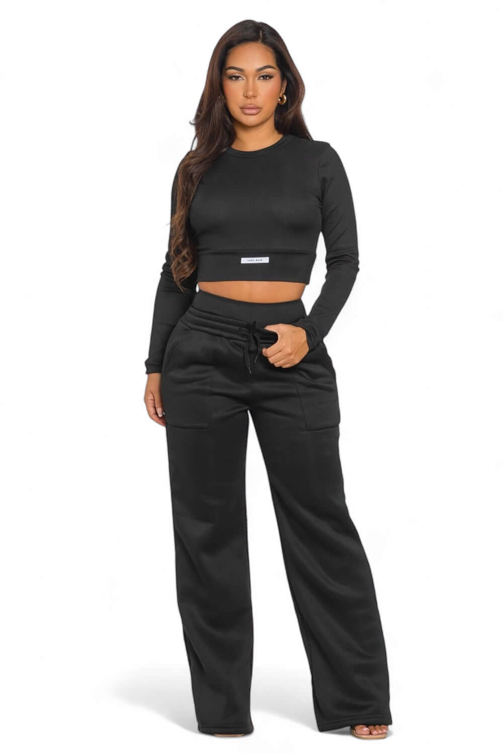 Ribbed HAND MADE Cropped Top and Wide Leg Sweatpants Set The House of Stylez