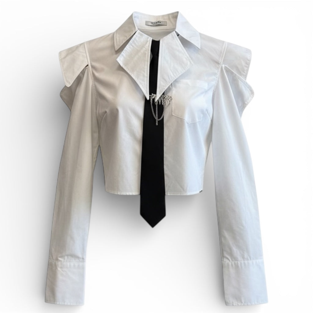 Poplin Crop Shirt Top With Black Tie The House of Stylez