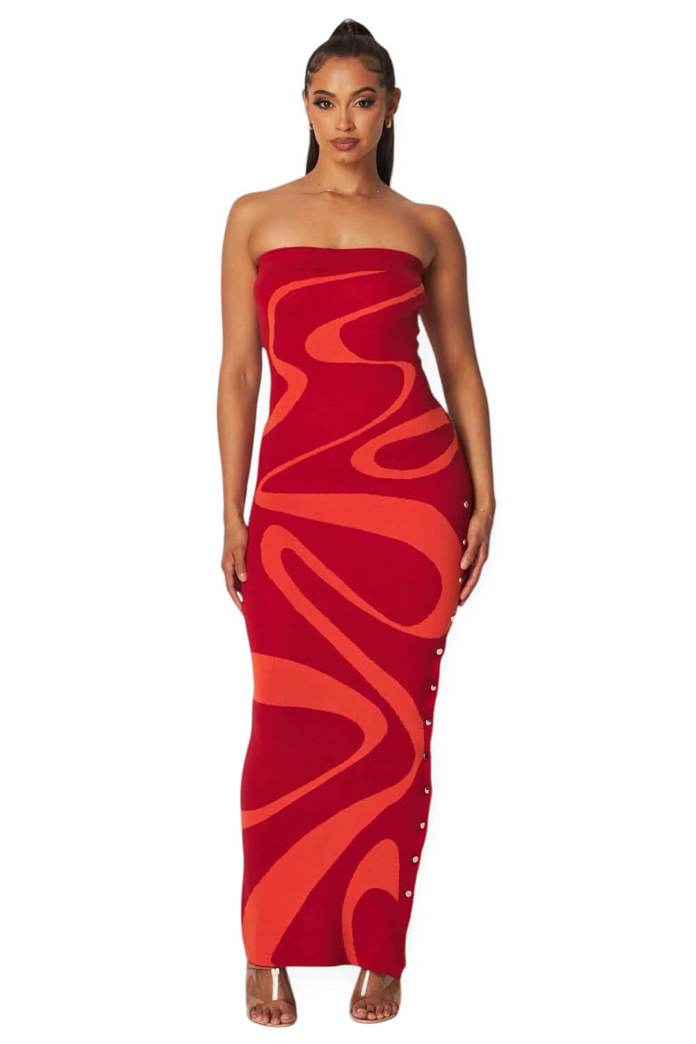 Multi Color Waves Strapless Maxi Tube Dress The House of Stylez