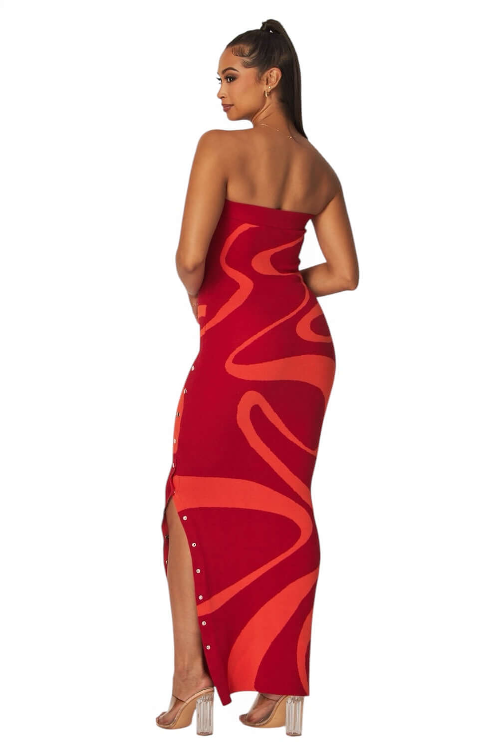 Multi Color Waves Strapless Maxi Tube Dress The House of Stylez