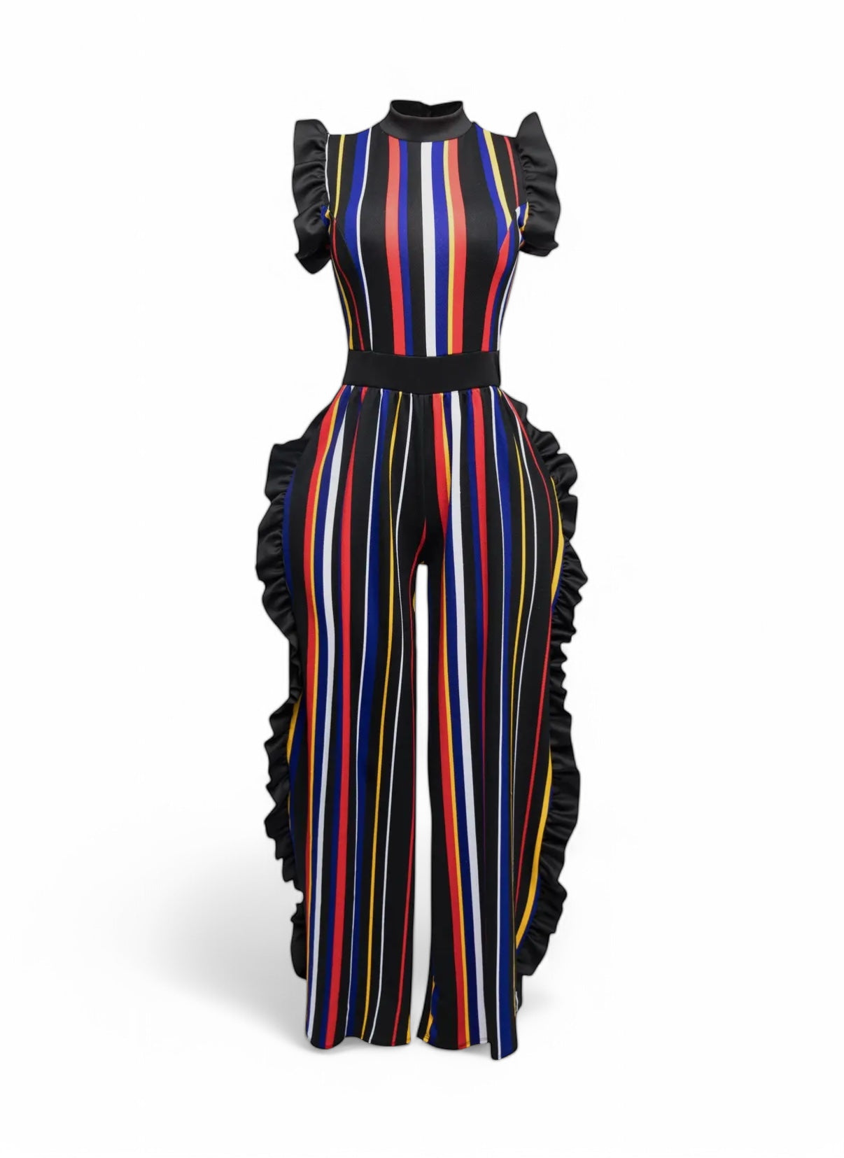 Curvy Color Striped Jumpsuit with Ruffles The House of Stylez