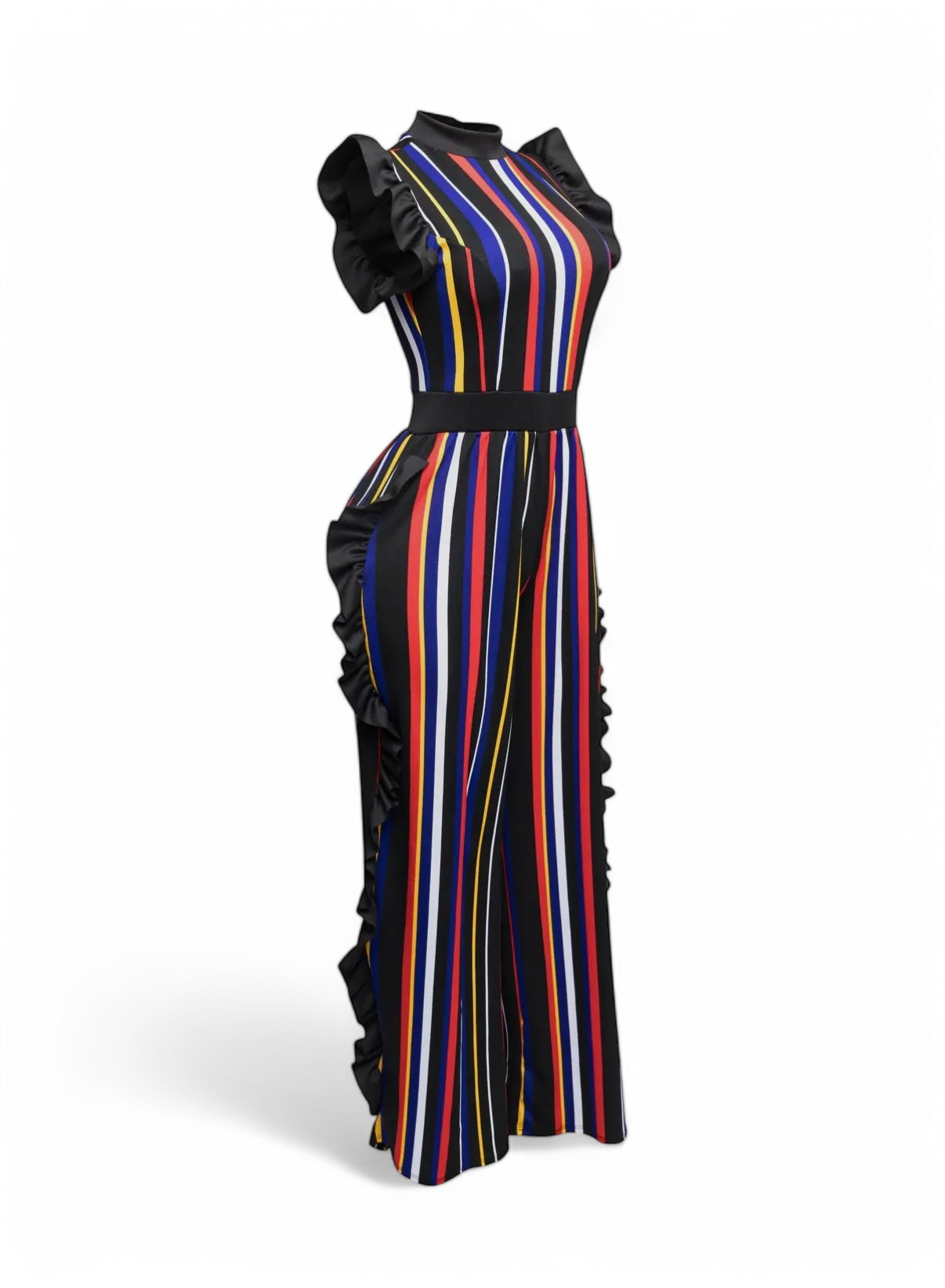 Curvy Color Striped Jumpsuit with Ruffles The House of Stylez