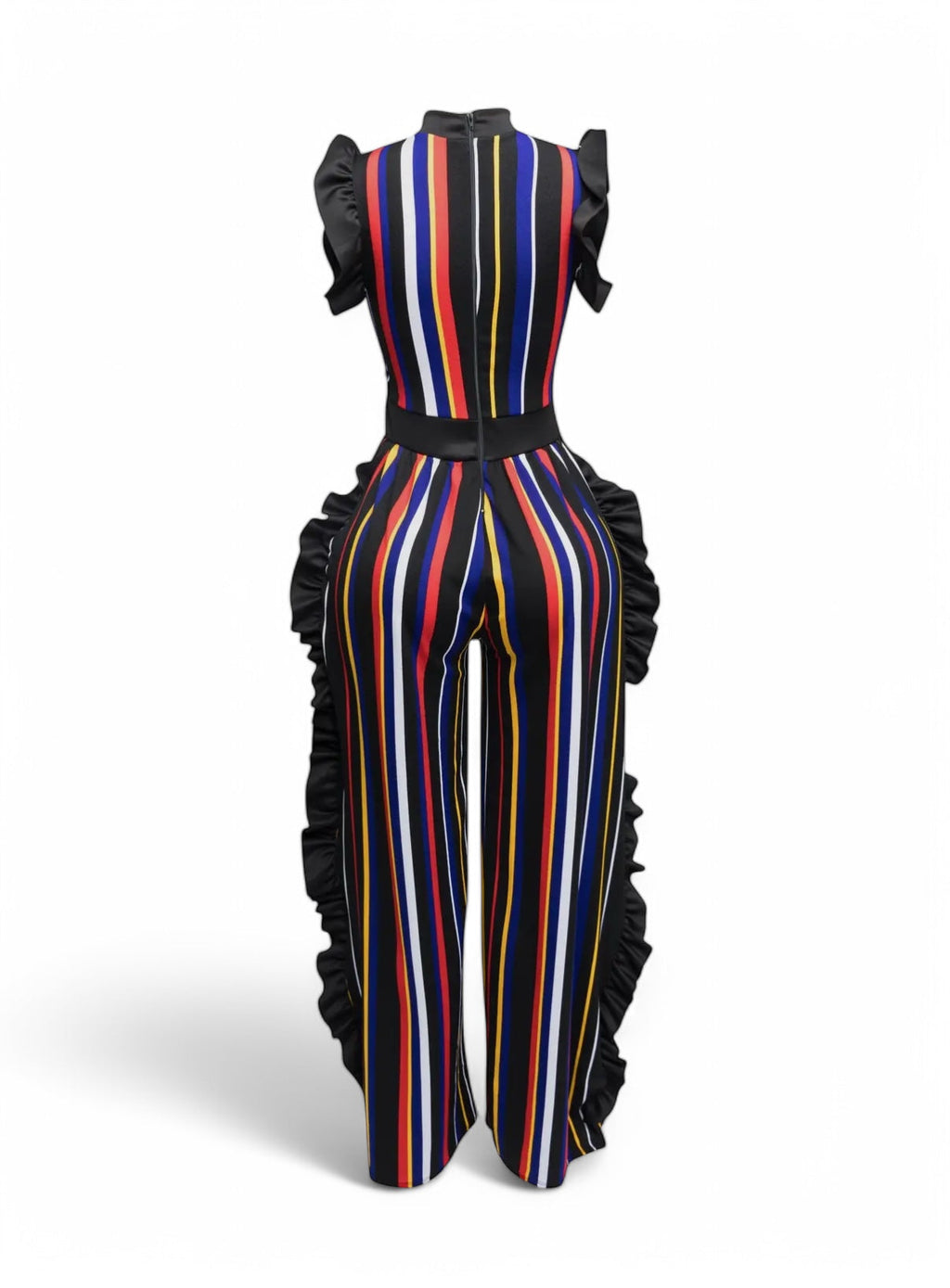 Curvy Color Striped Jumpsuit with Ruffles The House of Stylez