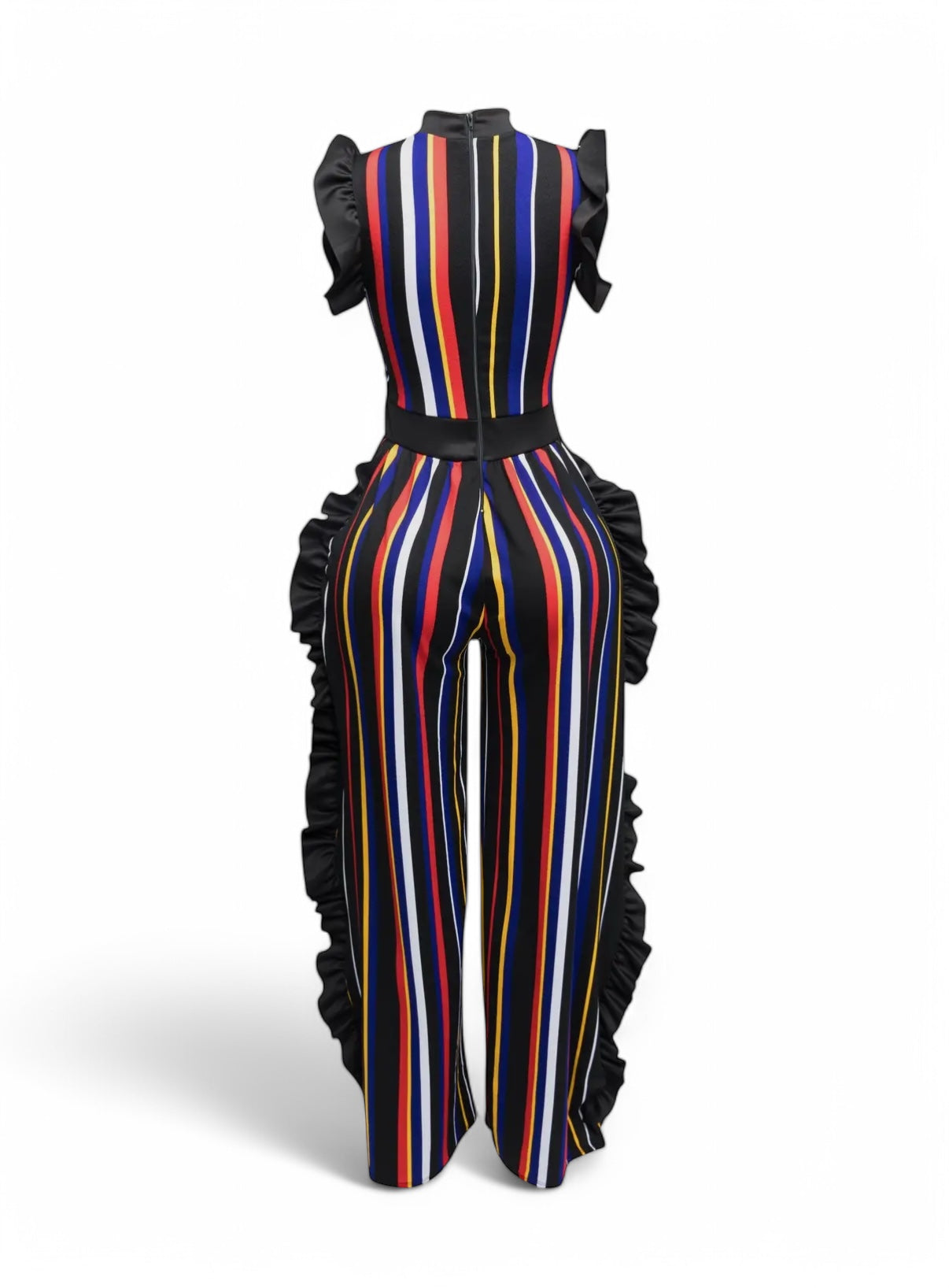 Curvy Color Striped Jumpsuit with Ruffles The House of Stylez
