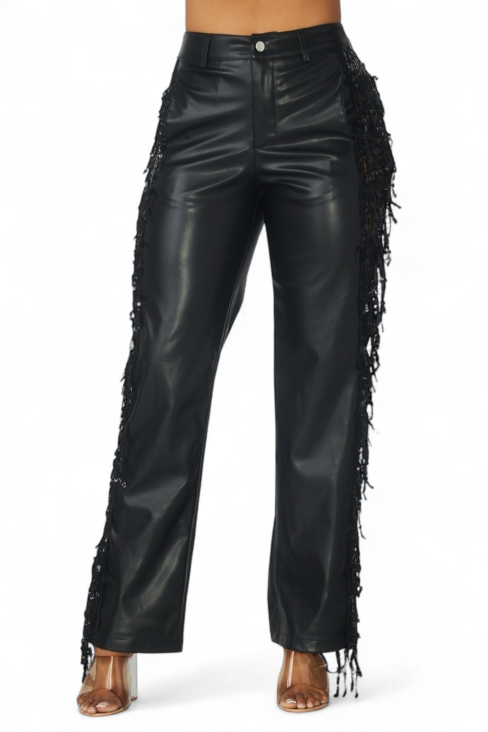 Shimmer Lane Vegan Leather Fringe Pants The House of Stylez
