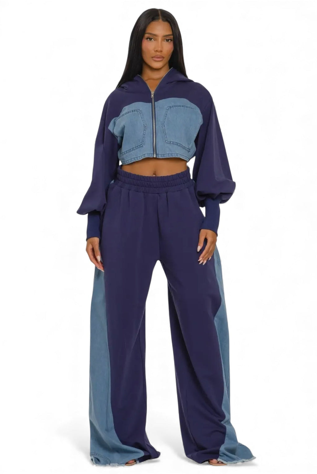 Two-Tone Denim Panel Utility Set The House of Stylez