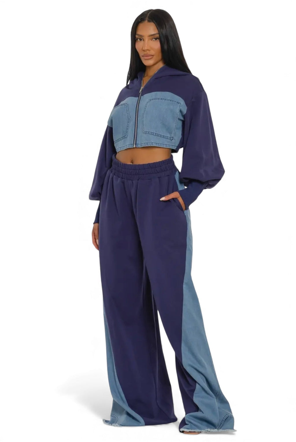 Two-Tone Denim Panel Utility Set The House of Stylez
