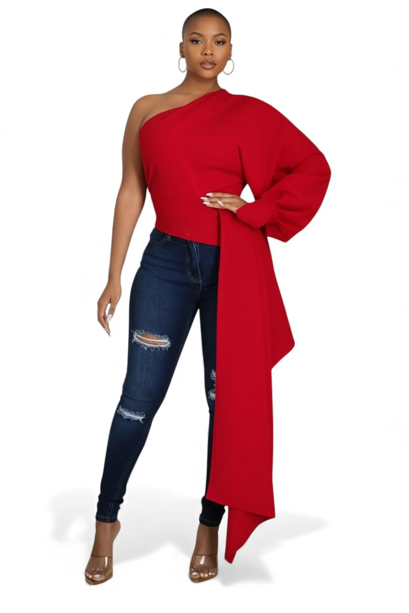 One Shoulder Top with Long Side Train The House of Stylez