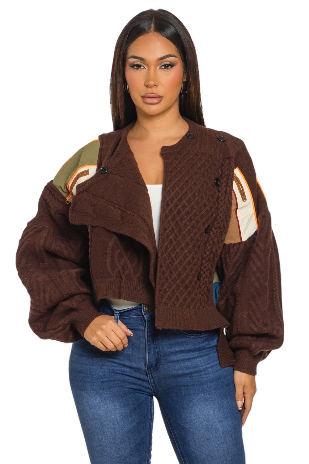 Asymmetric Patchwork Knit Button Sweater The House of Stylez