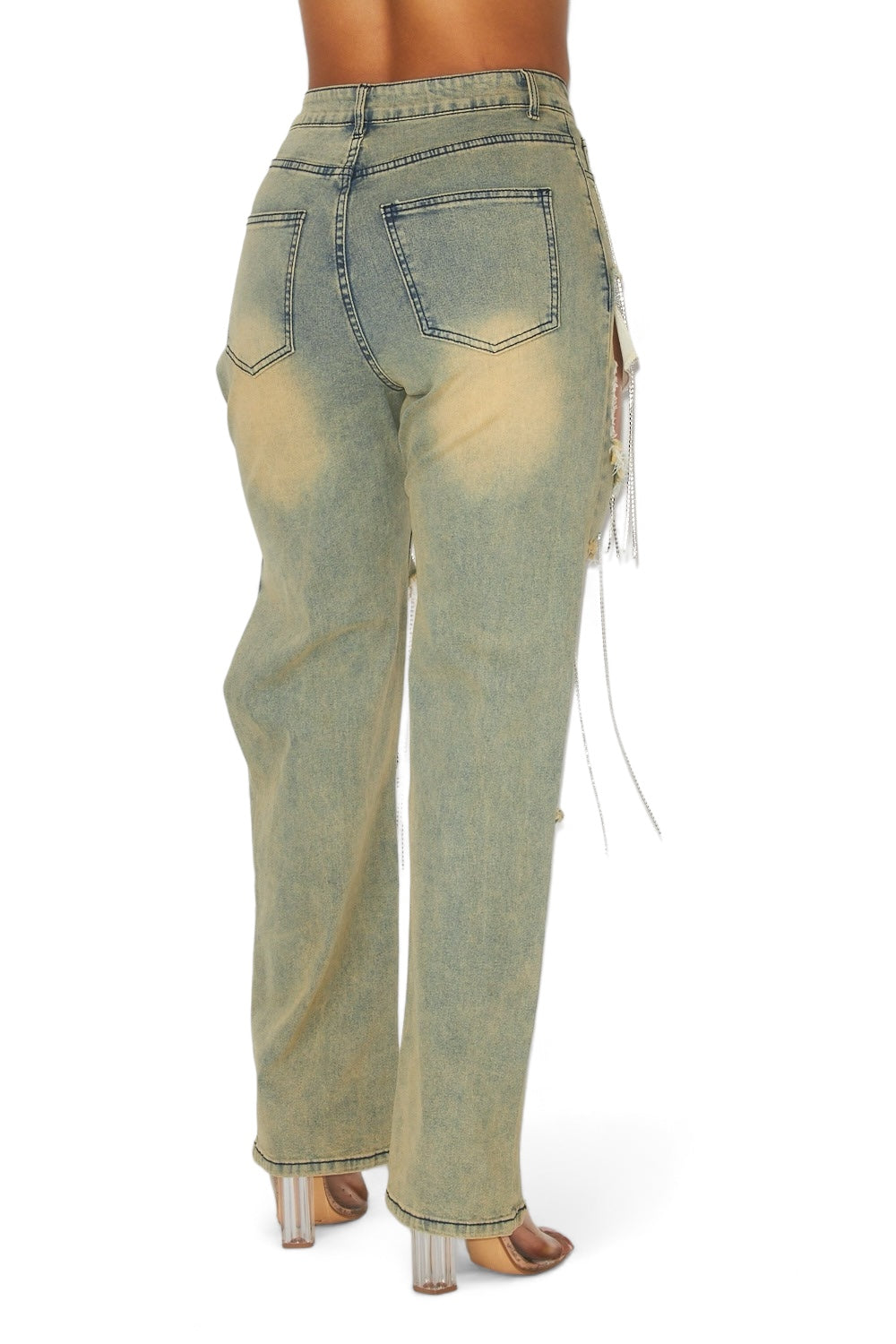 Elaine Rhinestone Chain Embellished Denim Jeans The House of Stylez
