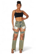 Elaine Rhinestone Chain Embellished Denim Jeans The House of Stylez