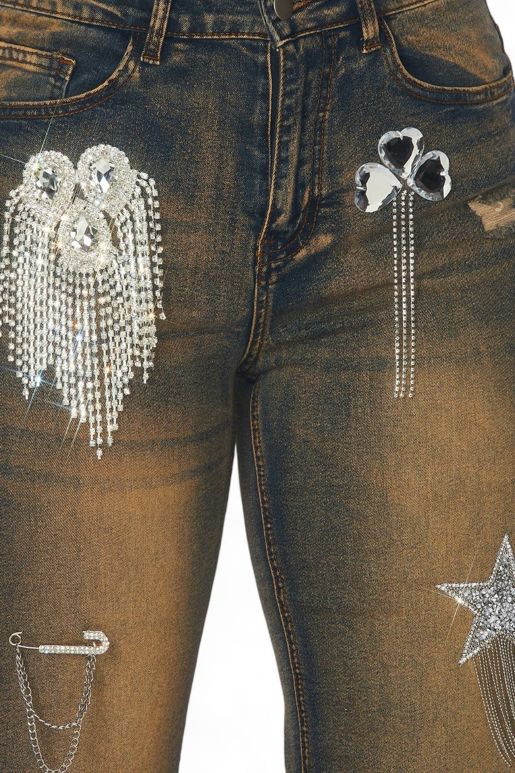 Dreaming Of You Rhinestone Fringe Denim Pant Jeans The House of Stylez