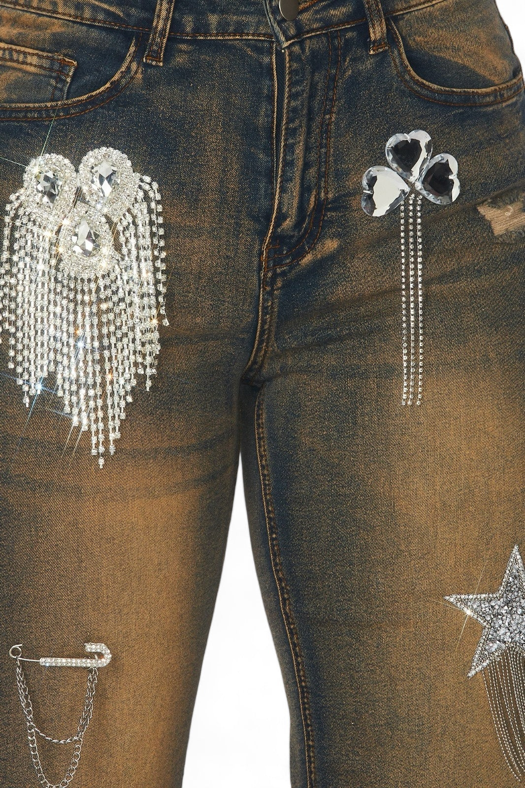 Dreaming Of You Rhinestone Fringe Denim Pant Jeans The House of Stylez