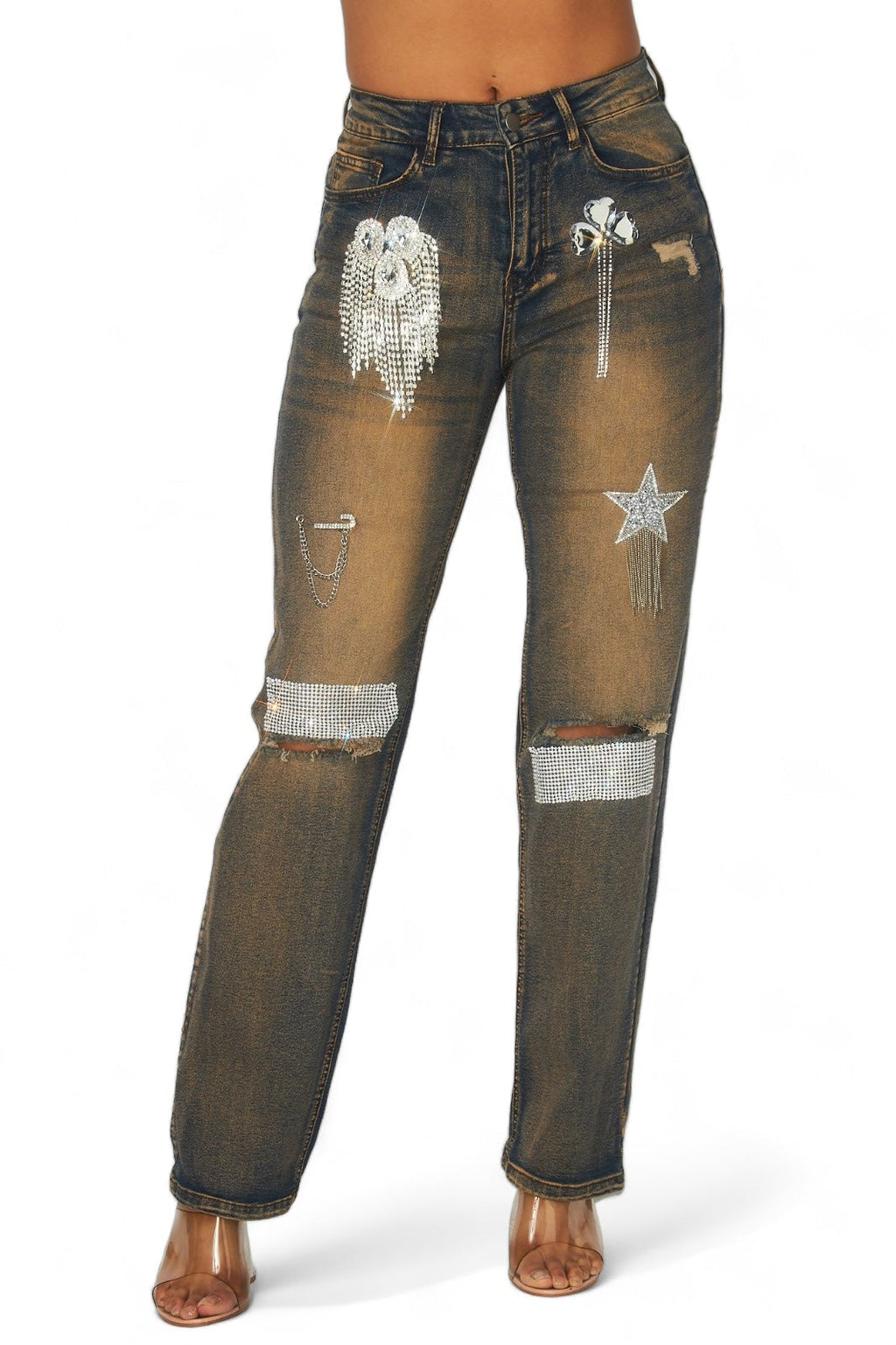 Dreaming Of You Rhinestone Fringe Denim Pant Jeans The House of Stylez