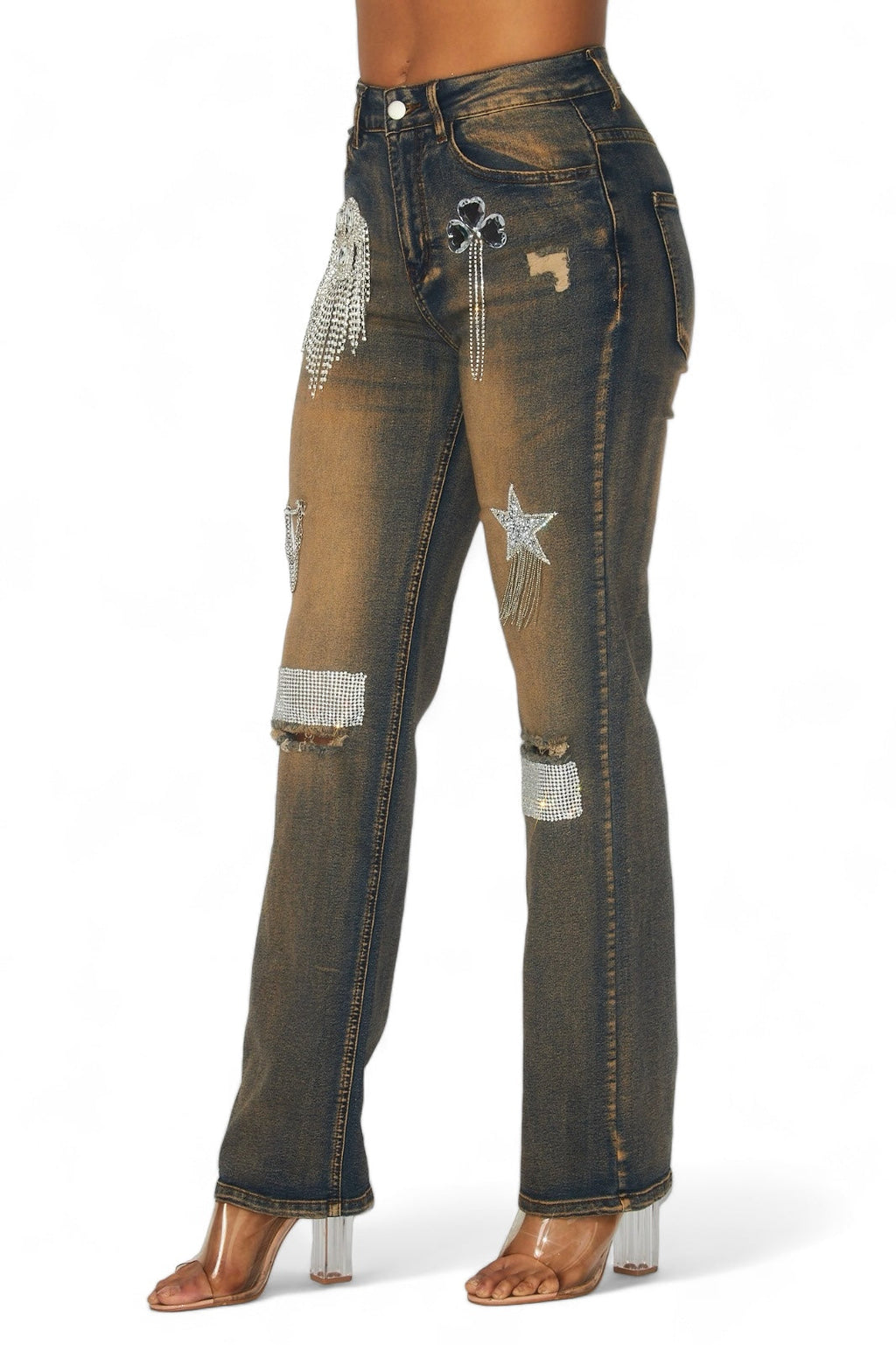 Dreaming Of You Rhinestone Fringe Denim Pant Jeans The House of Stylez