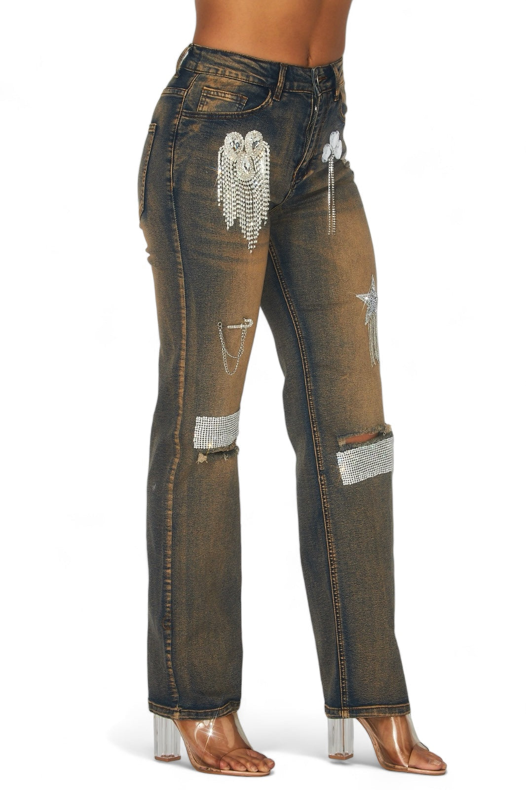 Dreaming Of You Rhinestone Fringe Denim Pant Jeans The House of Stylez