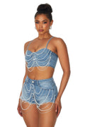Pearl Detail Denim Short Set The House of Stylez
