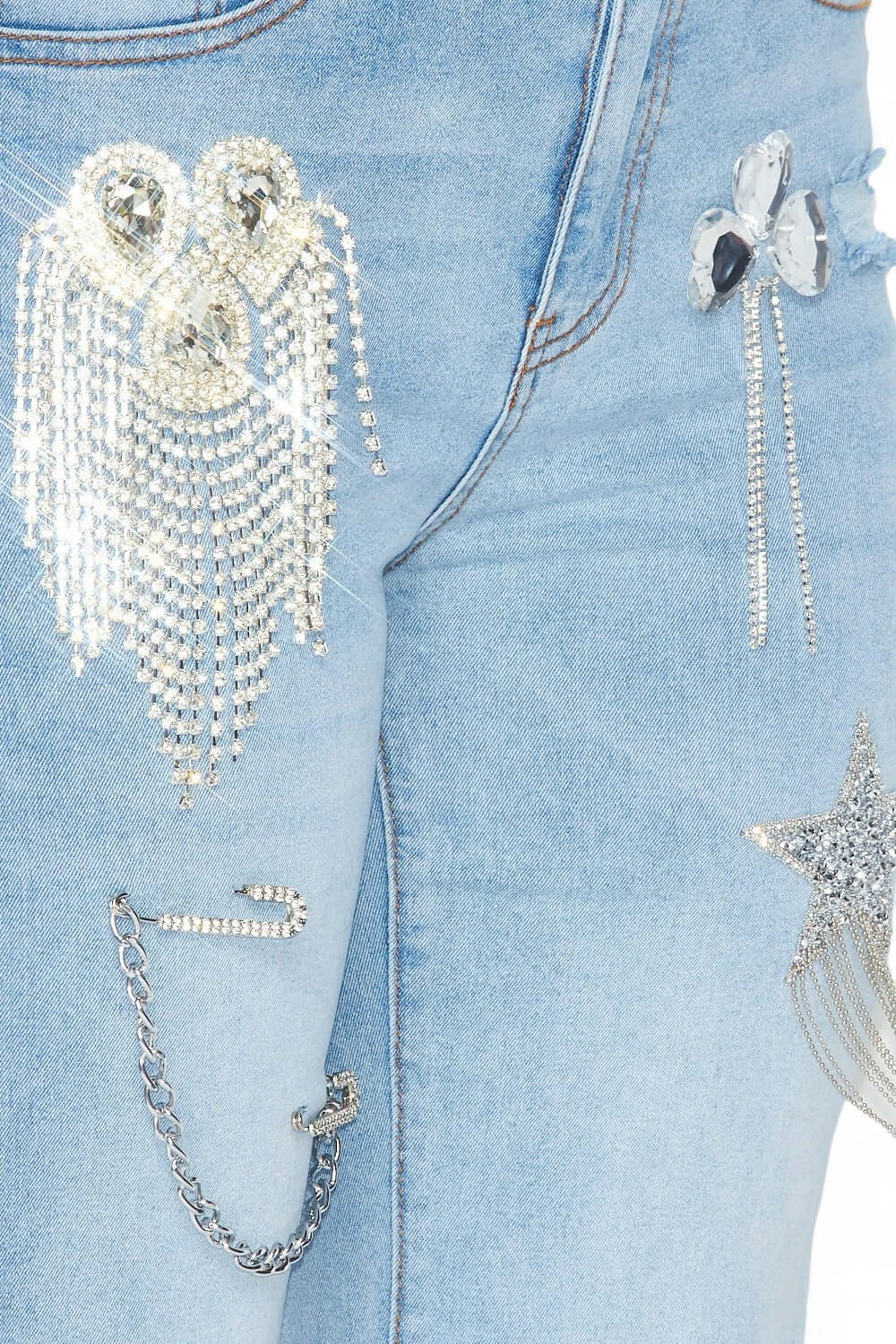 Dreaming Of You Rhinestone Fringe Denim Pant Jeans The House of Stylez