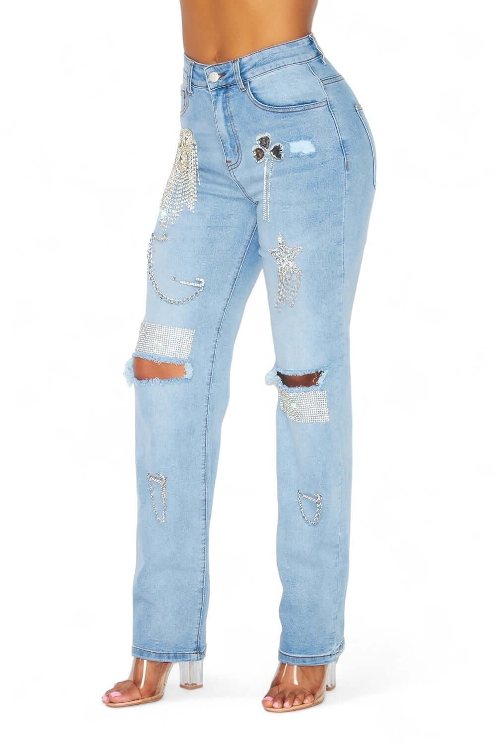 Dreaming Of You Rhinestone Fringe Denim Pant Jeans The House of Stylez
