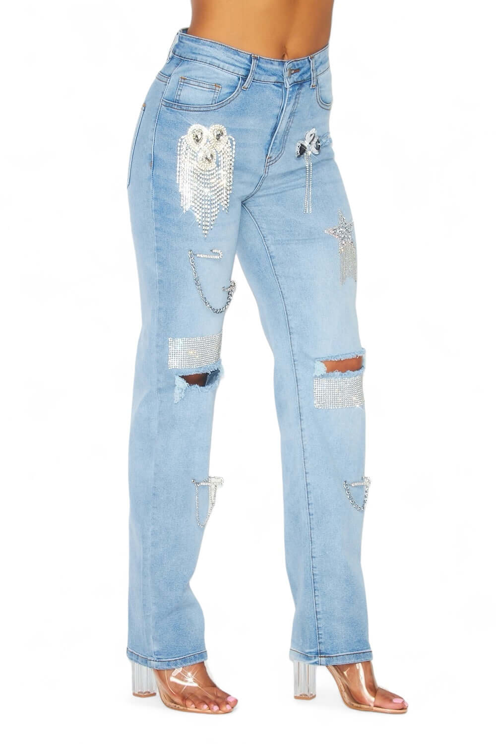 Dreaming Of You Rhinestone Fringe Denim Pant Jeans The House of Stylez