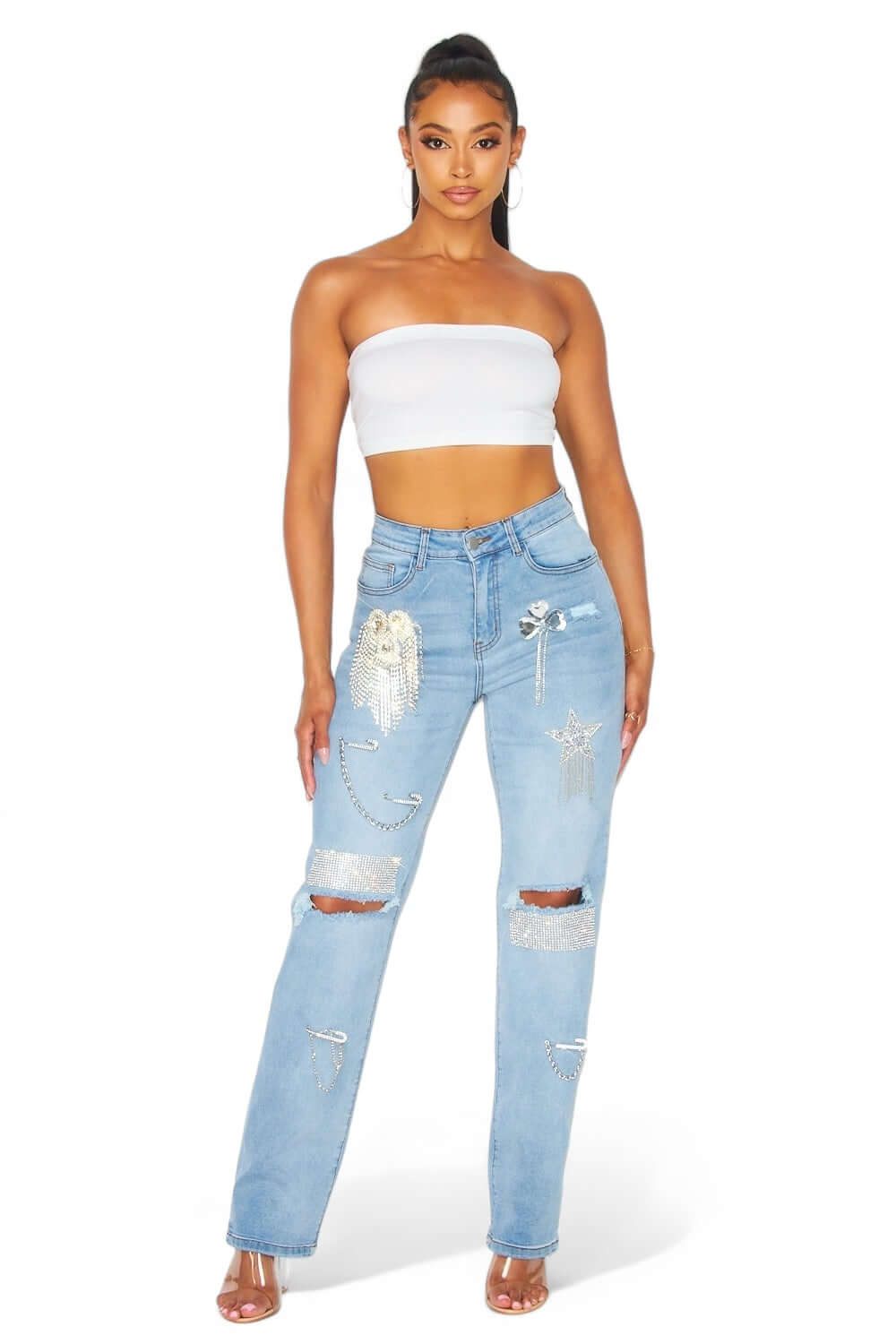 Dreaming Of You Rhinestone Fringe Denim Pant Jeans The House of Stylez