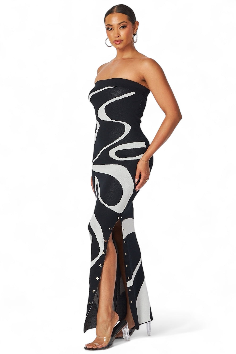Multi Color Waves Strapless Maxi Tube Dress The House of Stylez