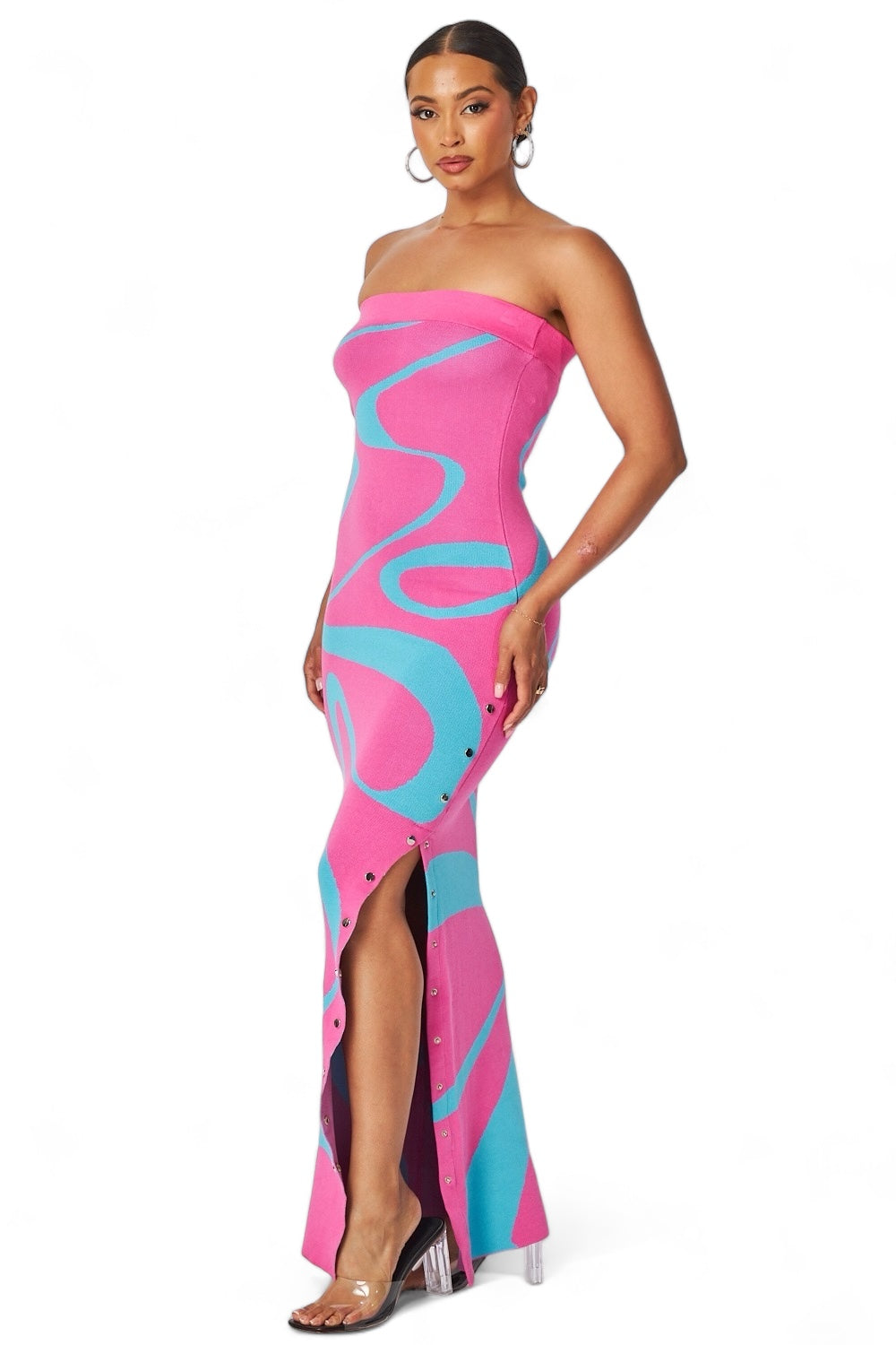Multi Color Waves Strapless Maxi Tube Dress The House of Stylez