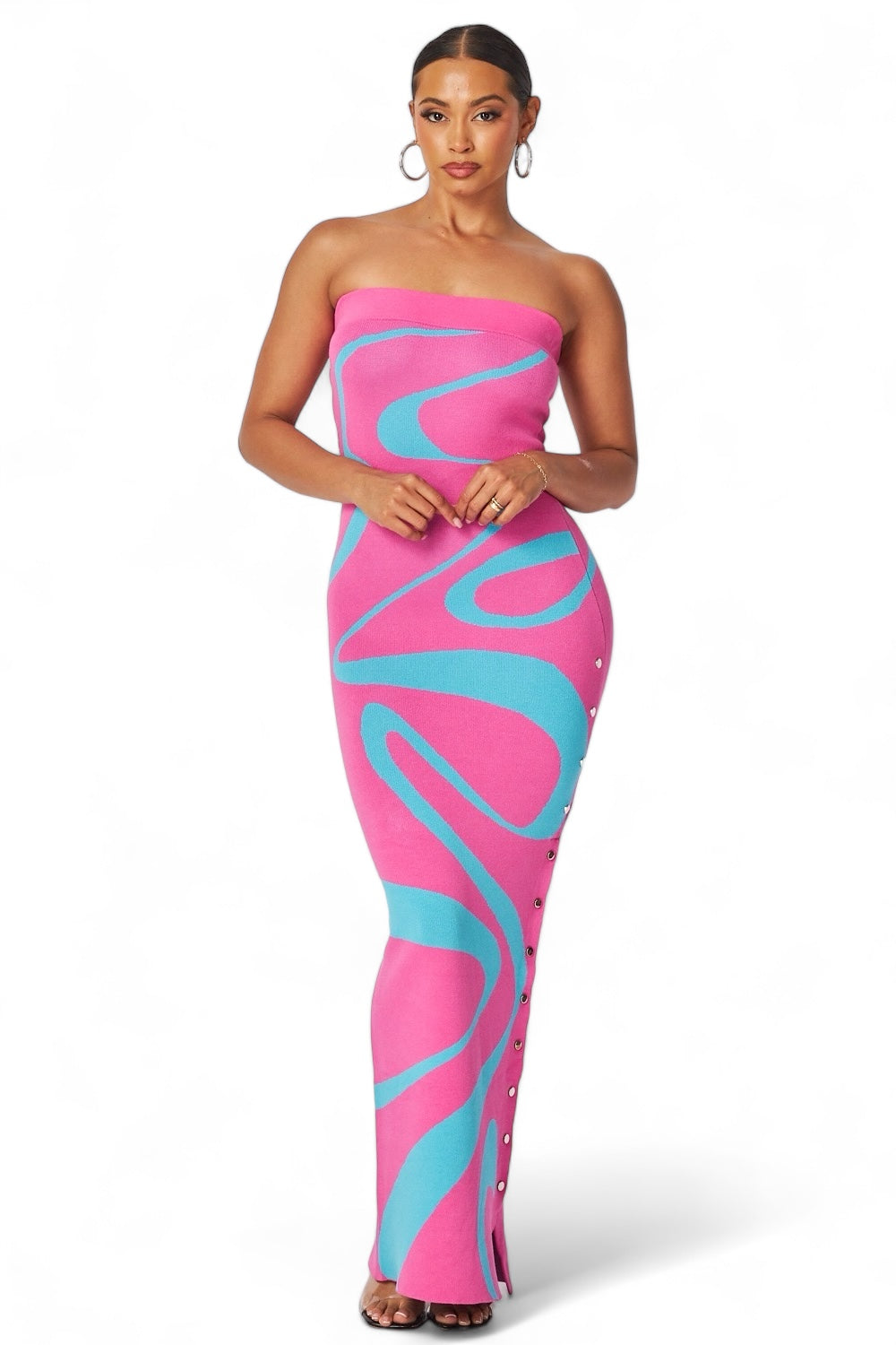 Multi Color Waves Strapless Maxi Tube Dress The House of Stylez