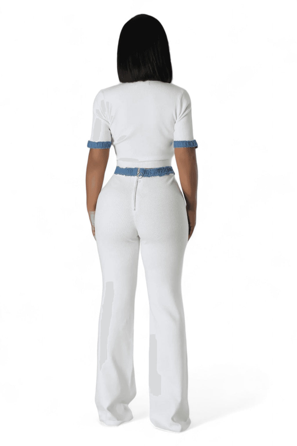 Two Piece Knit Pants Set with Denim Trim The House of Stylez