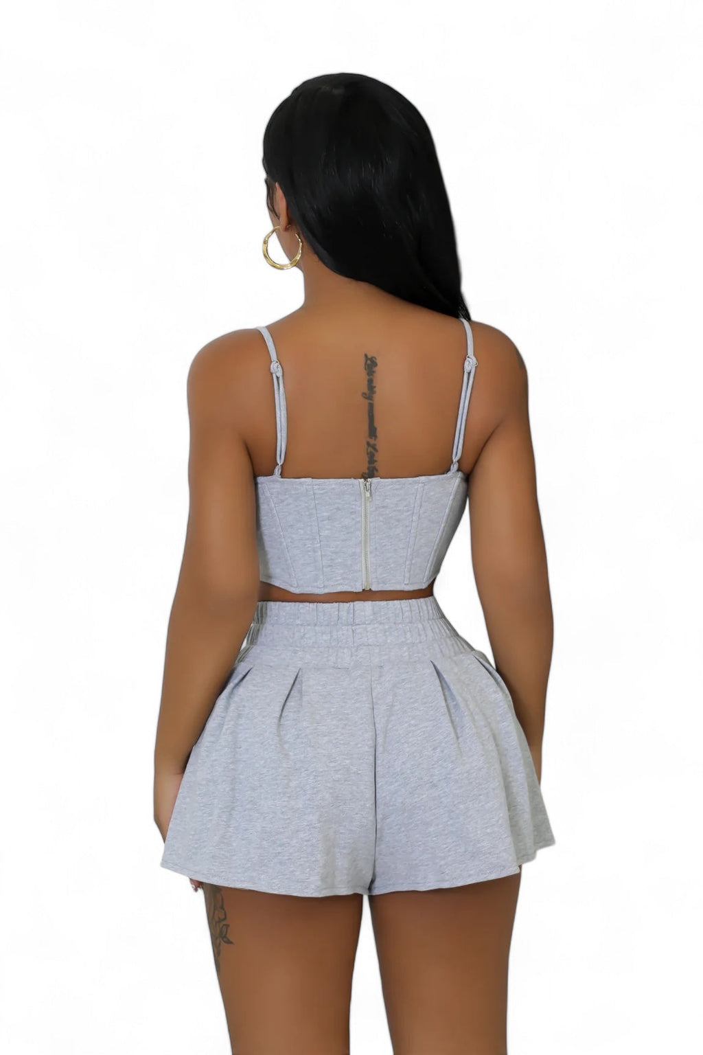 Cropped Tank Top Shorts Set Heather Gray The House of Stylez