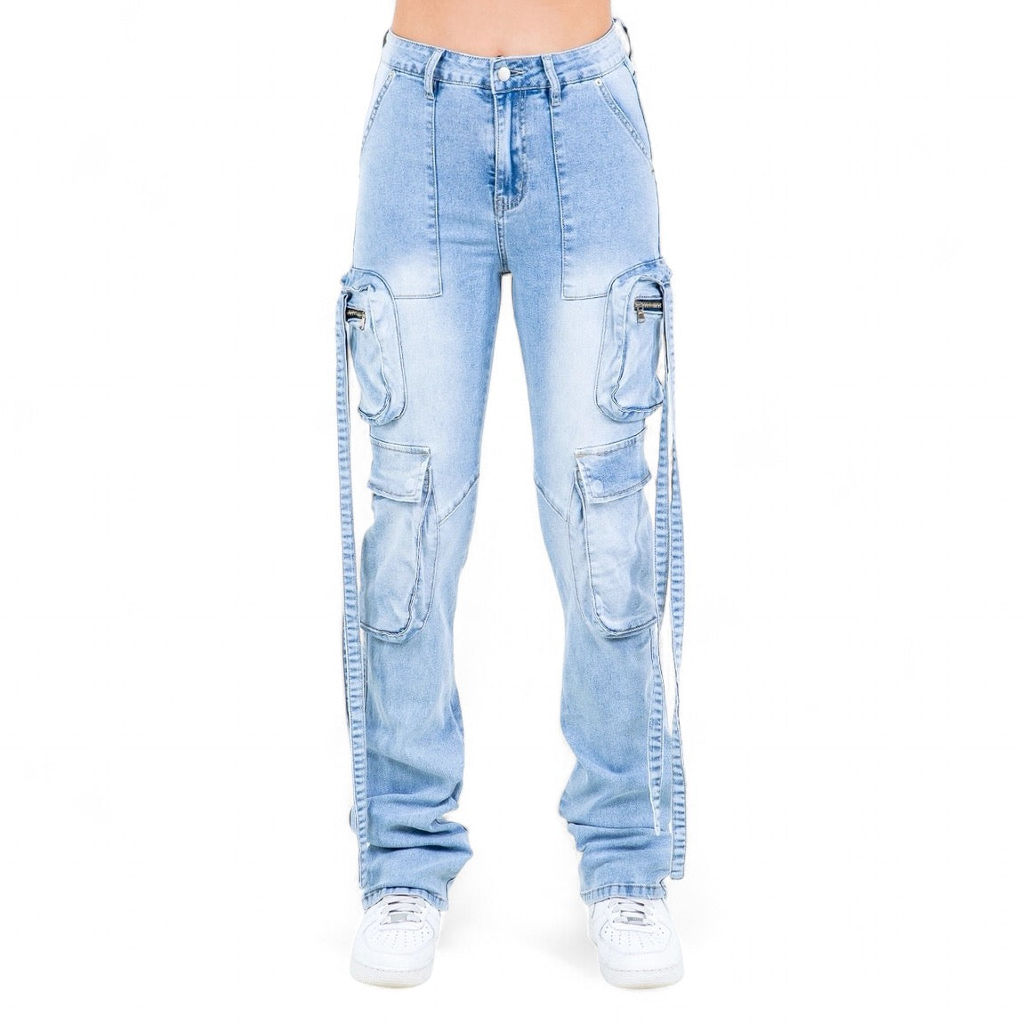 Plus Size Acid Wash Multi Pocket Jeans-RJH9894P The House of Stylez